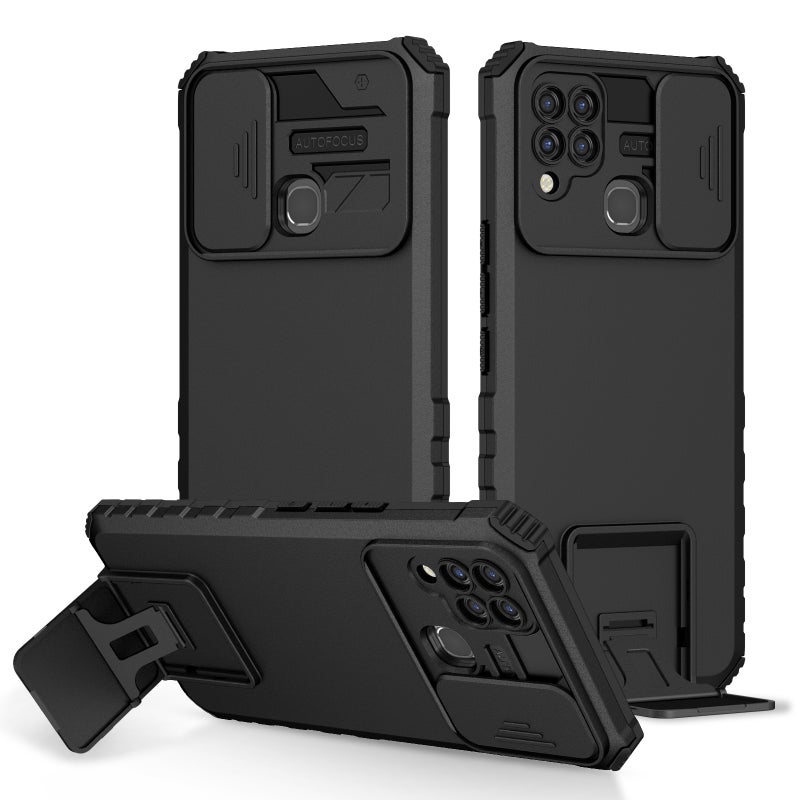 HuHa Case Cover For Infinix Hot 10s Stereoscopic Holder Sliding Camshield Phone Case(Black) - Image 1
