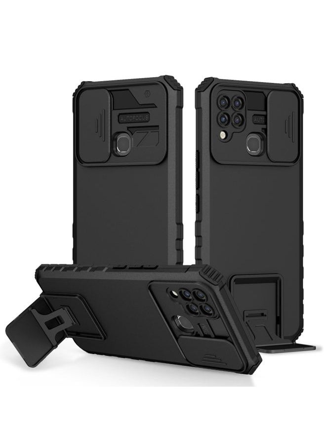 HuHa Case Cover For For Infinix Hot 10s Stereoscopic Holder Sliding Camshield Phone Case(Black) 