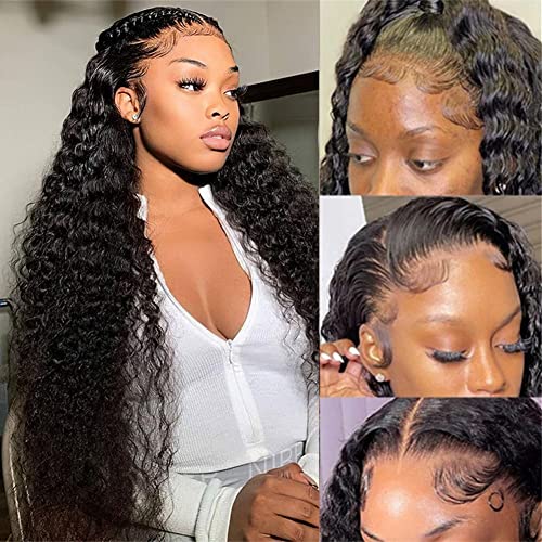 Yuzhou Grace 30 Inch Lace Front Wig Human Hair Deep Wave 13x4 Lace Frontal Curly Wig Wet and Wavy 250% Density HD Lace Front Wigs Pre Plucked with Baby Hair Natural Hairline (30inch, 13x4 deep wave wig) - Image 1