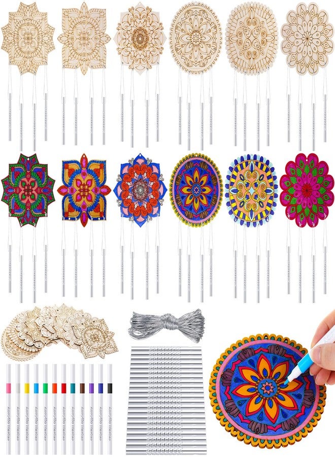 Potchen 18 Sets Wind Chimes Craft Art Kit for Adult Color Your Own Wind Chime DIY Unfinished Wood Hanging Ornaments Coloring Window Chime for Adult Gifts Home and Back to School Party Supplies - Image 1