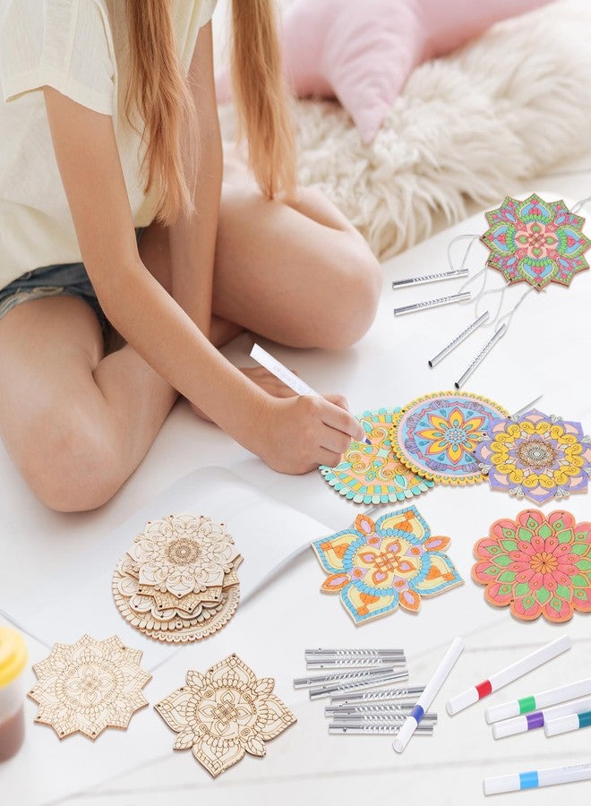 Potchen 18 Sets Wind Chimes Craft Art Kit for Adult Color Your Own Wind Chime DIY Unfinished Wood Hanging Ornaments Coloring Window Chime for Adult Gifts Home and Back to School Party Supplies - Image 3