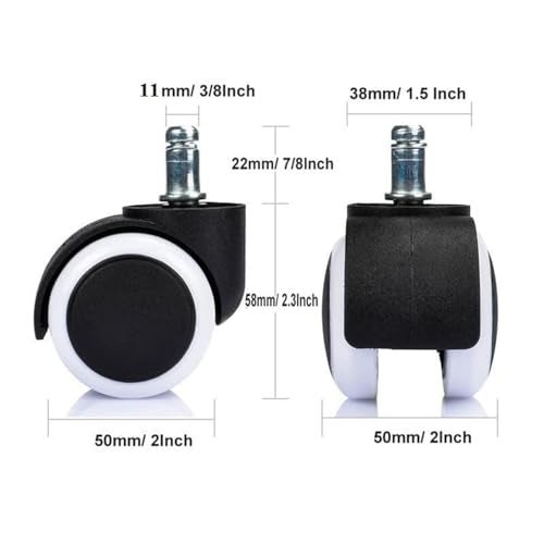 KARP Office Chair Caster Wheels - 2 Inch Office Chair Wheels Replacement, Desk Chair Wheels for Computer and Gaming Chair, Safe for All Floors and Carpets (Pin Type-White) - Image 2