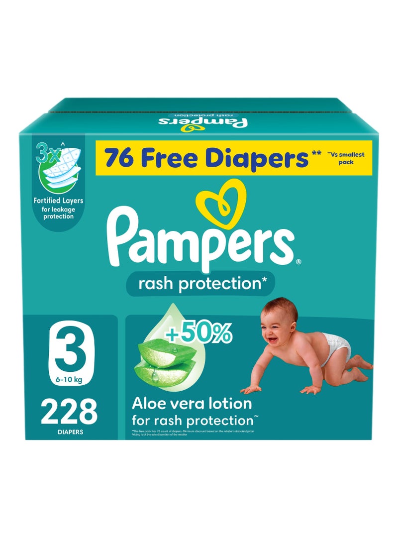 Rash And Leakage Protection Size 3 6-10kg Taped Diapers With Aloe Vera Lotion Super Saver Box - 228 Count