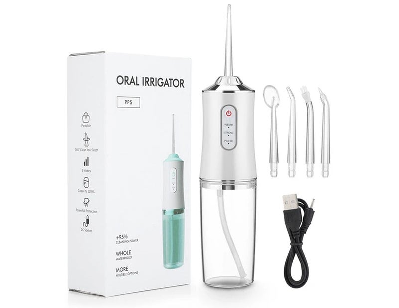 300ML Portable Oral Irrigator Dental Water Flosser Water Jet Toothpick Waterproof 3 Modes USB Rechargeable Teeth Cleaner - White