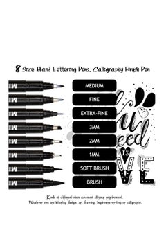 Generic Calligraphy Brush Pen, Hand Lettering Pens, Art Markers Pens for Beginners Writing, Sketching, Drawing, Illustration, Scrapbooking, Journaling, Black Ink Pen Set, 8 Sizes  - Image 2