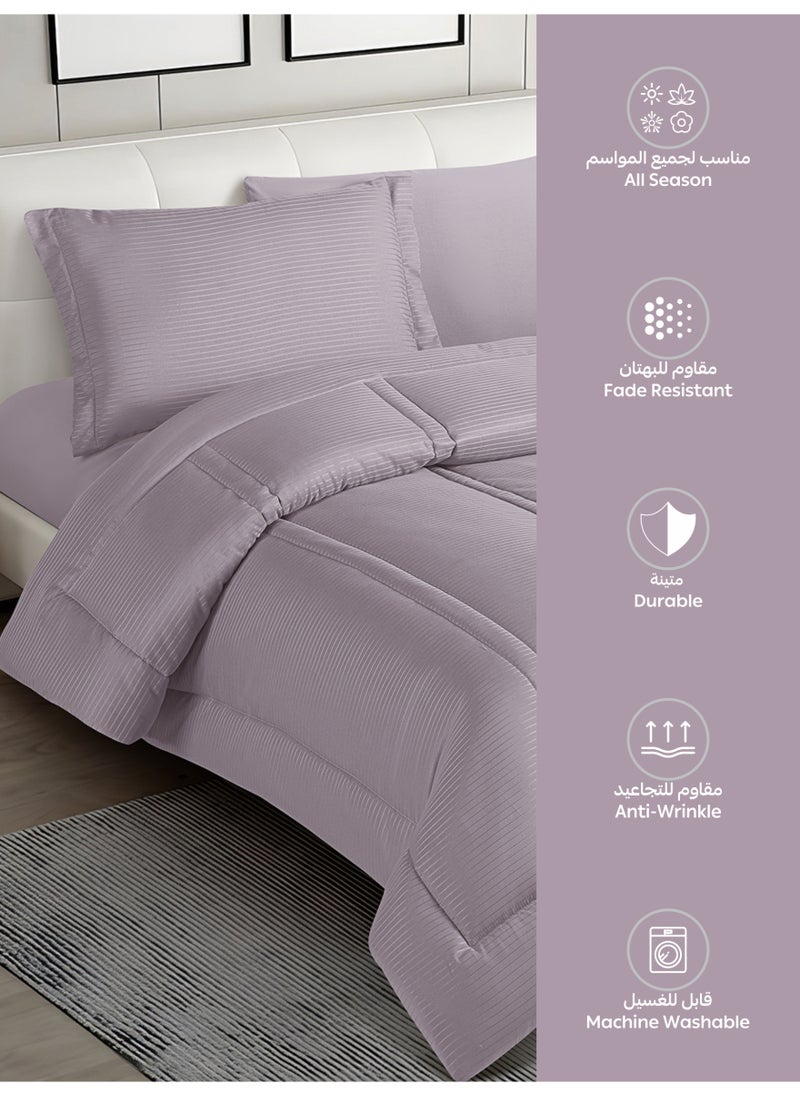 Donetella Bedding Comforter Set Single  Size, 4-Pcs Bed Set Fits 120x200 Cms -Hotel Striped  Bedding Set-All Season- Brushed Microfiber (طقم مفرش سرير فندقي)  - Image 5