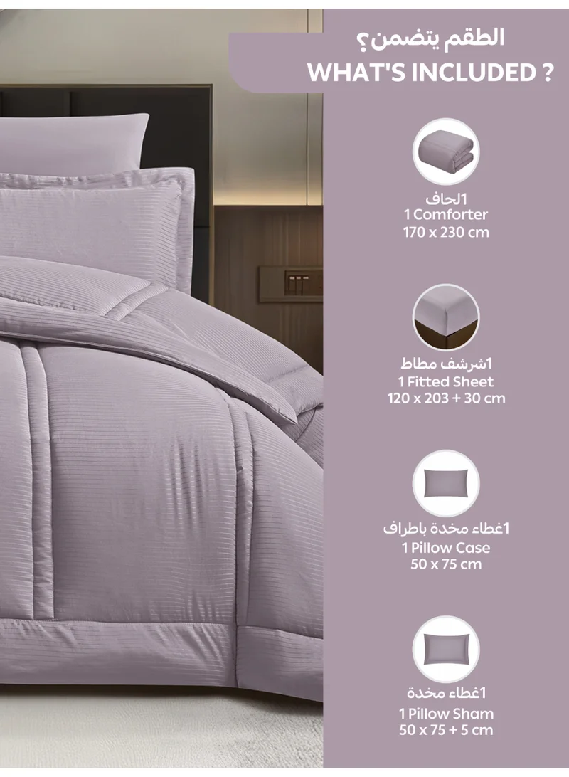 Donetella Bedding Comforter Set Single  Size, 4-Pcs Bed Set Fits 120x200 Cms -Hotel Striped  Bedding Set-All Season- Brushed Microfiber (طقم مفرش سرير فندقي)