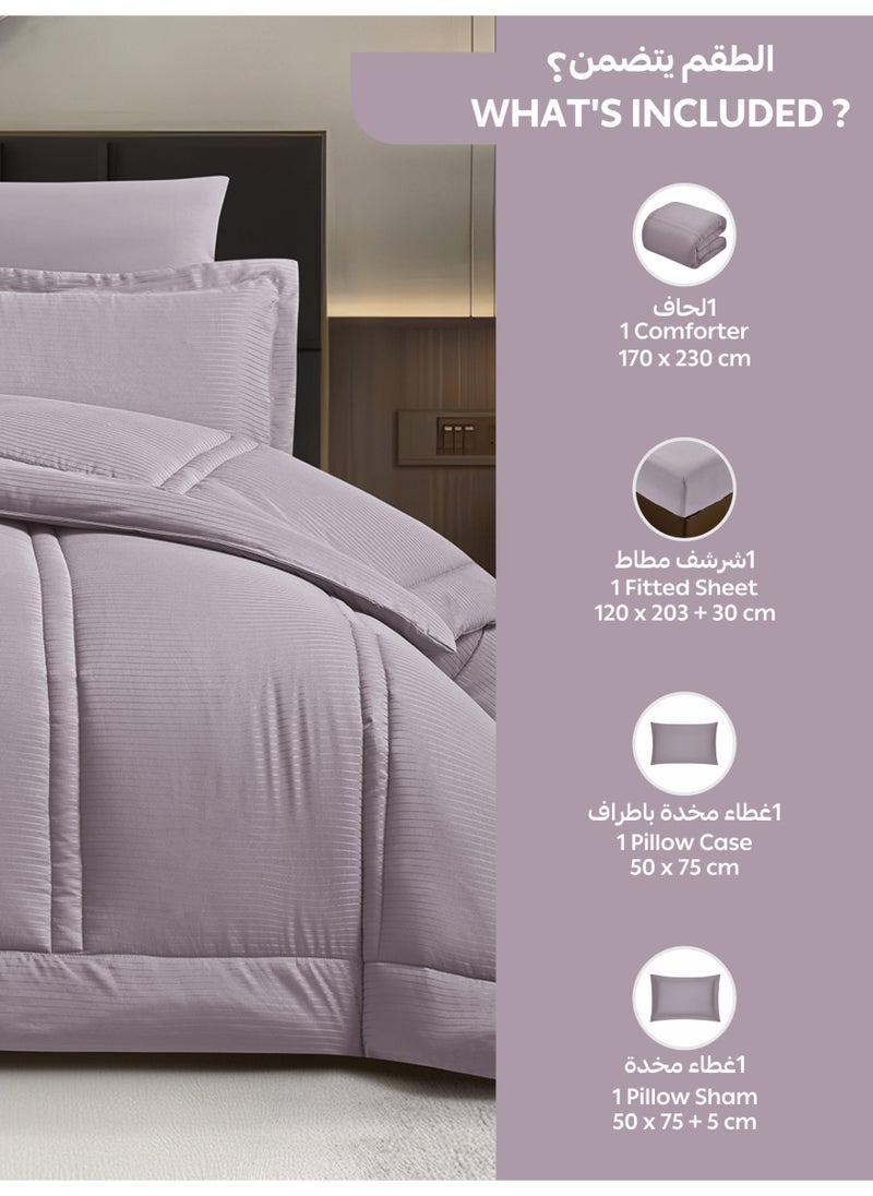 Donetella Bedding Comforter Set Single  Size, 4-Pcs Bed Set Fits 120x200 Cms -Hotel Striped  Bedding Set-All Season- Brushed Microfiber (طقم مفرش سرير فندقي)  - Image 3