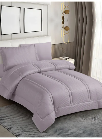 Donetella Bedding Comforter Set Single  Size, 4-Pcs Bed Set Fits 120x200 Cms -Hotel Striped  Bedding Set-All Season- Brushed Microfiber (طقم مفرش سرير فندقي)