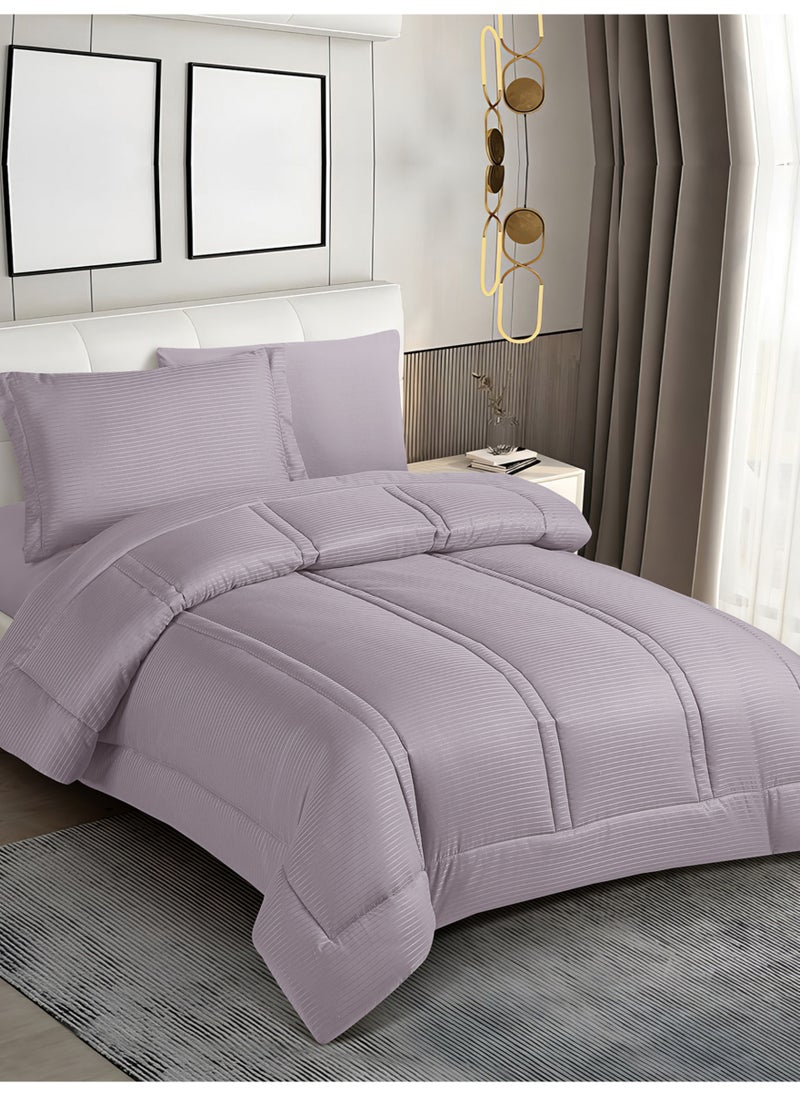Donetella Bedding Comforter Set Single  Size, 4-Pcs Bed Set Fits 120x200 Cms -Hotel Striped  Bedding Set-All Season- Brushed Microfiber (طقم مفرش سرير فندقي)  - Image 1