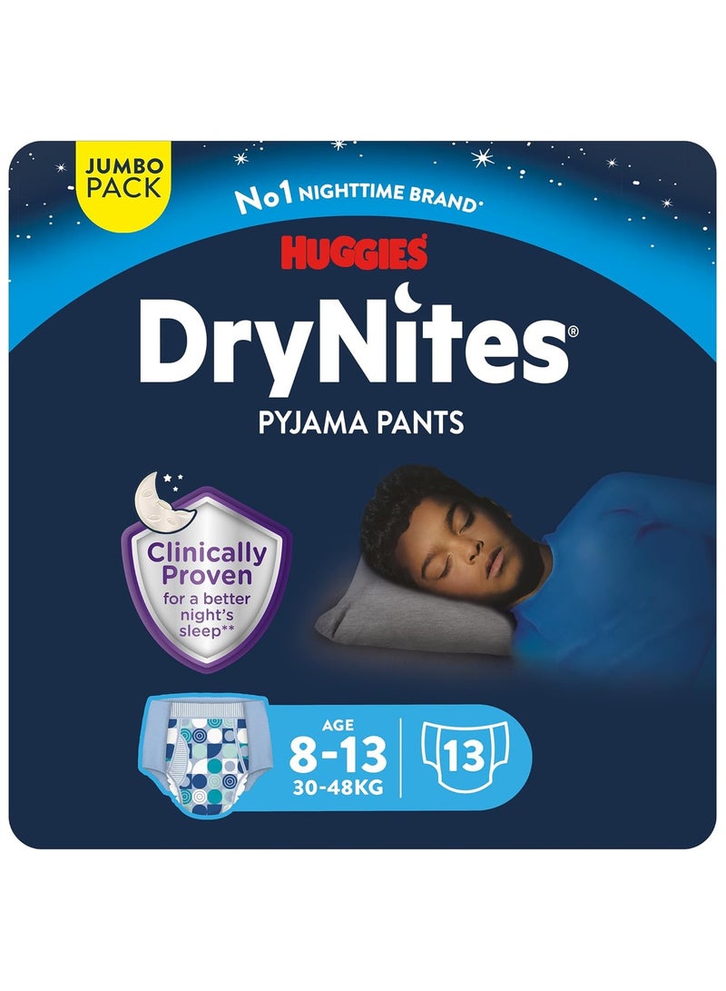 هجيز حفاضات هجيز دراي نايتس، بنطلون بيجاما، 8-13 سنة، حفاضات تبليل الفراش، للأولاد، 30-48 كجم، عبوة جامبو، 13 بنطلون