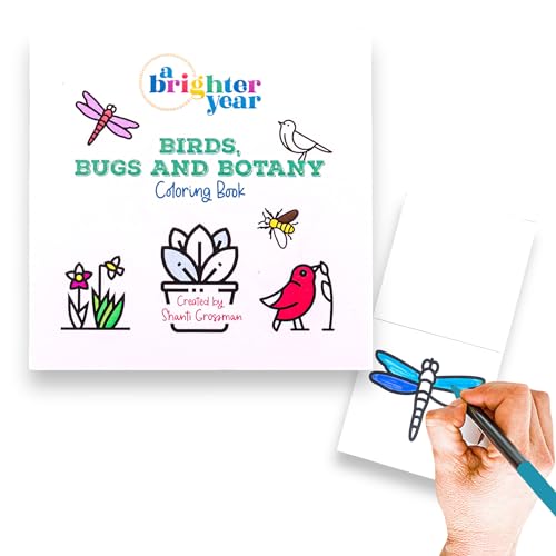 A Brighter Year Adult Mini Coloring Book – Premium Pocket Size 3”x 3” Travel Coloring Book, Thick No-Bleed Paper, 50 Pages, Lay Flat Binding, Stress Relief & Mindfulness- Birds Bugs & Botany Edition - Image 1
