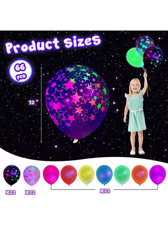 LovesTown 66PCS UV Neon Balloons Assorted, Glow Party Latex Balloons 12" Fluorescent Balloons with Stars for Birthday Wedding Glow Party Supplies - Image 4