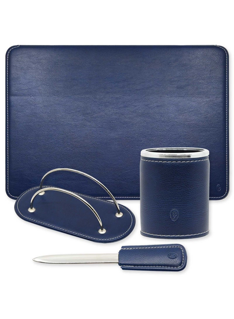 FIS 4 Pieces Desk Sets (Desk Blotter, Pen Holder, Letter Opener, Envelope Holder) Colour Texas Blue - UADS0300TS12 - Image 1