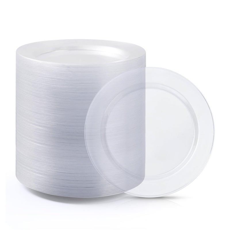 Bestluck 100PCS Clear Plastic Dessert Plates 7inch, Premium Hard Disposable Plates for Party, Wedding - Image 1