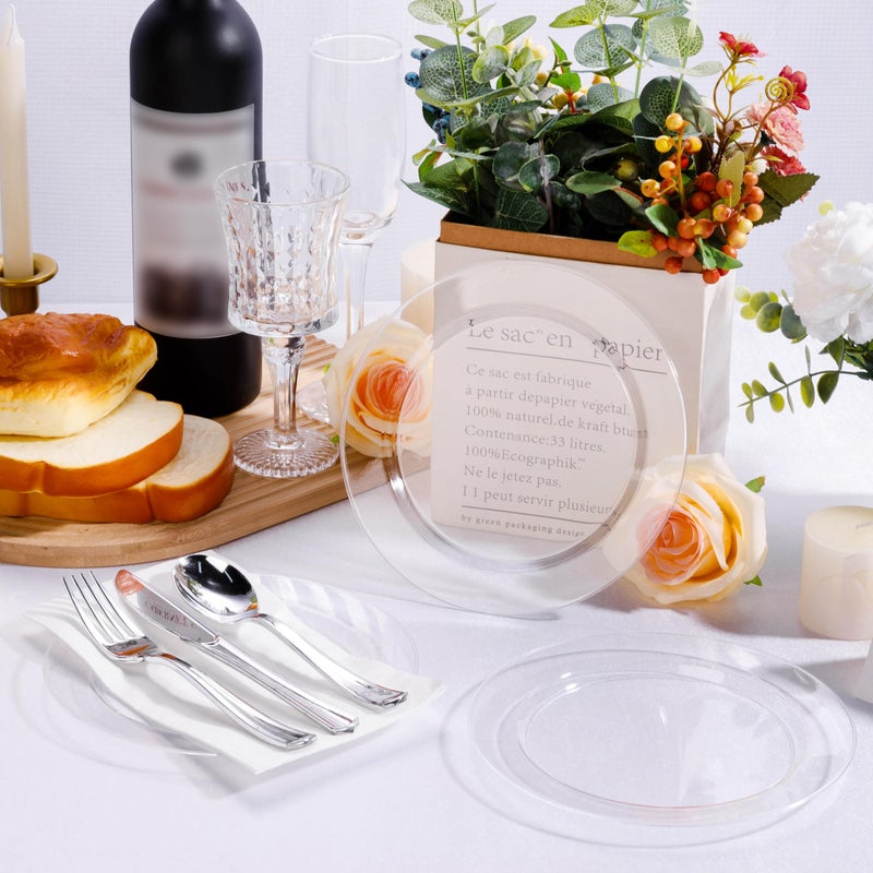 Bestluck 100PCS Clear Plastic Dessert Plates 7inch, Premium Hard Disposable Plates for Party, Wedding - Image 5