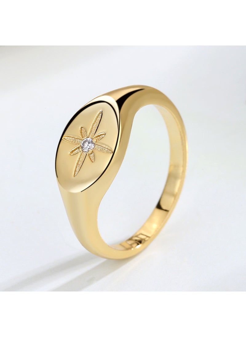 Generic - Fashionable Minimalist Star Six-Pointed Diamond Ring Womens Stylish Personality White Copper Geometric Shaped Ring for Commute Gold - Image 1