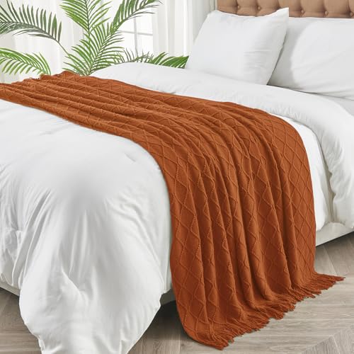 inhand Knitted Throw Blankets for Couch and Bed, Soft Cozy Knit Blanket with Tassel, Orange Rust Lightweight Decorative Blankets and Throws, Farmhouse Warm Woven Blanket for Men and Women, 60"x80" - Image 3