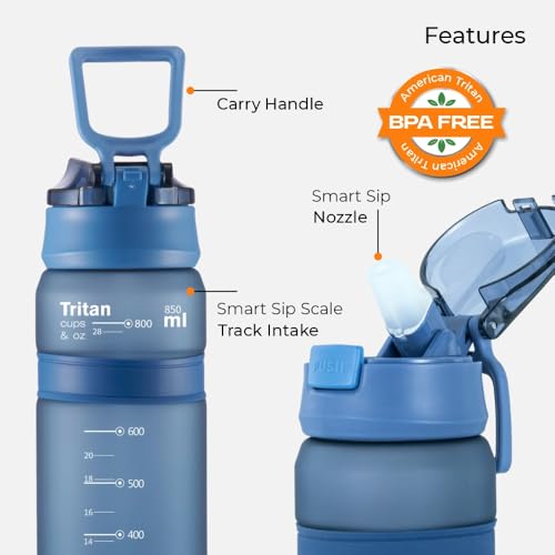 TR6 HydroBoost Active Bottle 850ml | Tritan Sipper Water Bottle for Men & Women | Leakproof, Durable & odour-resistant with Flip Lid Sports Bottle | Perfect for Gym & Outdoor use (Frosted, Blue) - Image 3