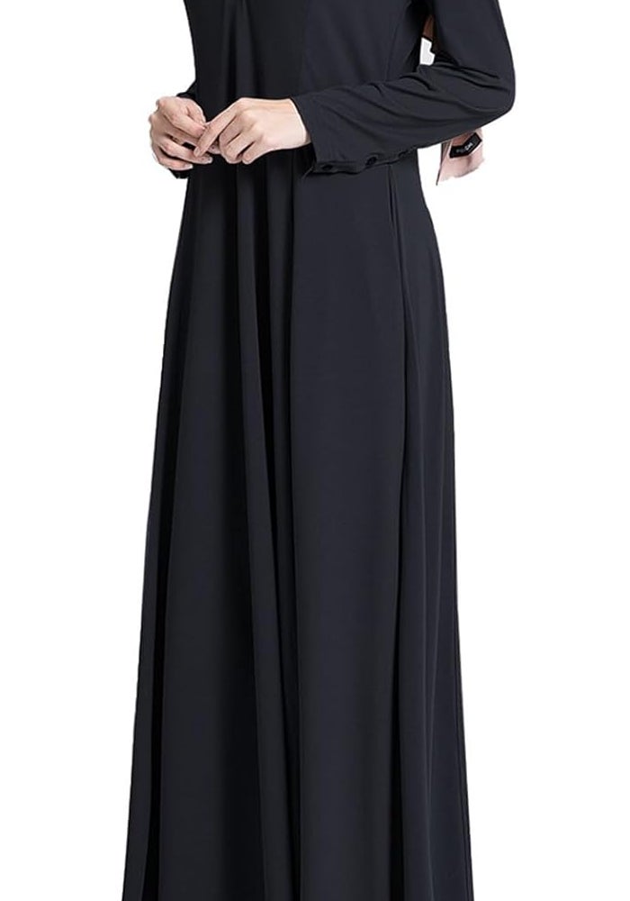 Sthxyfaith Women's Casual Long Sleeve Maxi Dress - Black Abaya Islamic Robe - Image 3