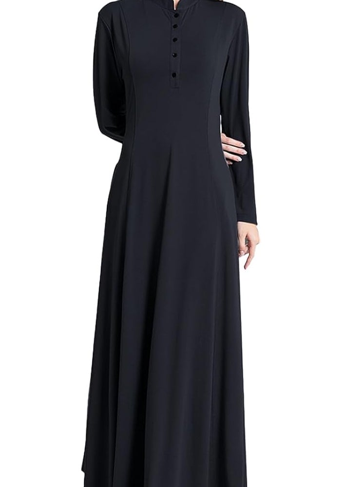 Sthxyfaith Women's Casual Long Sleeve Maxi Dress - Black Abaya Islamic Robe - Image 1