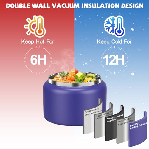 MAISON HUIS Bento Lunch Box with 8oz Soup Thermo, 5-Compartment Leak-Proof Container, Thermo Hot Food Jar and Insulated Lunch Bag, BPA Free,Travel, School (Purple) - Image 4