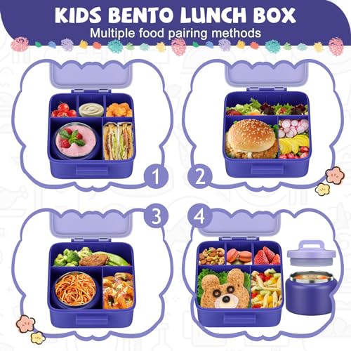 MAISON HUIS Bento Lunch Box with 8oz Soup Thermo, 5-Compartment Leak-Proof Container, Thermo Hot Food Jar and Insulated Lunch Bag, BPA Free,Travel, School (Purple) - Image 5