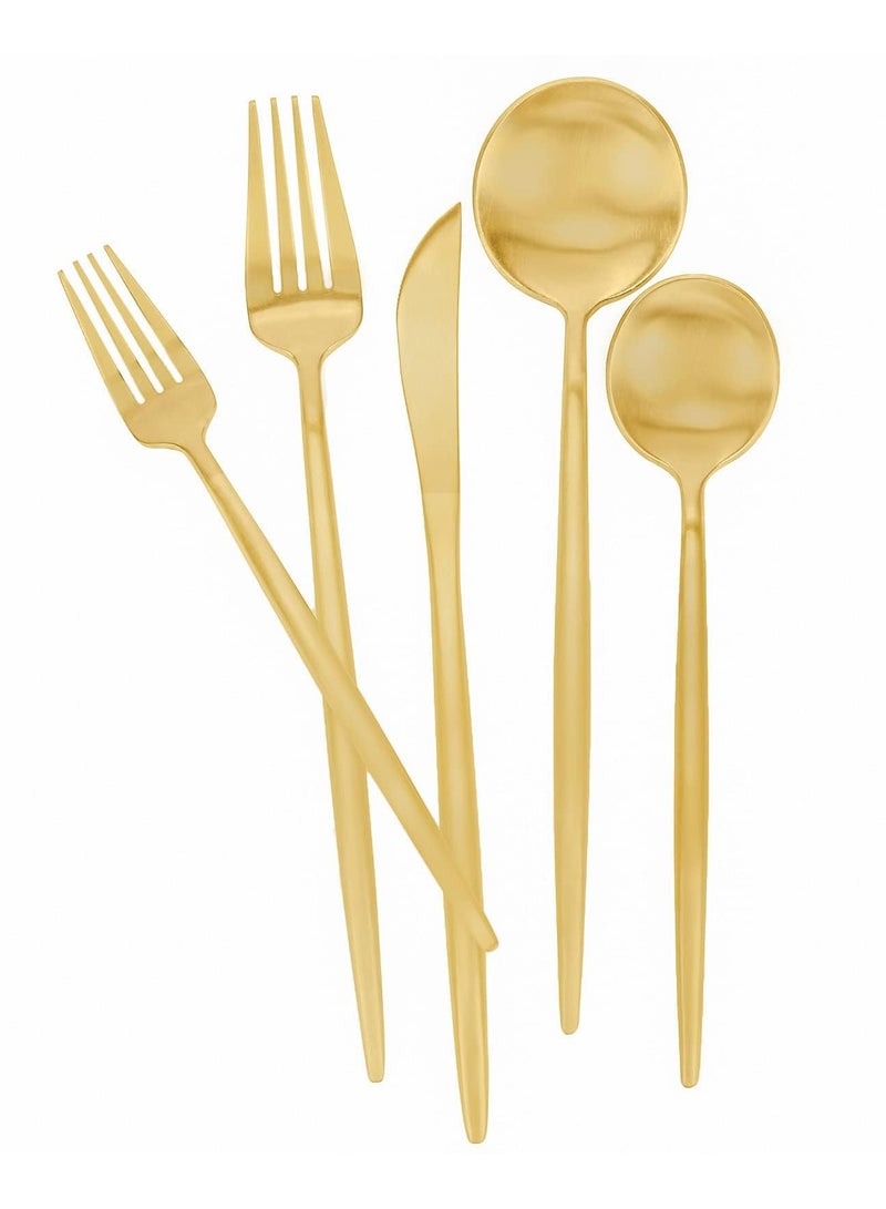 اكسيسن طقم أدوات مائدة من الفولاذ المقاوم للصدأ من الفولاذ المقاوم للصدأ بدرجة الطعام لـ 5 أشخاص (ذهبي) - Image 2