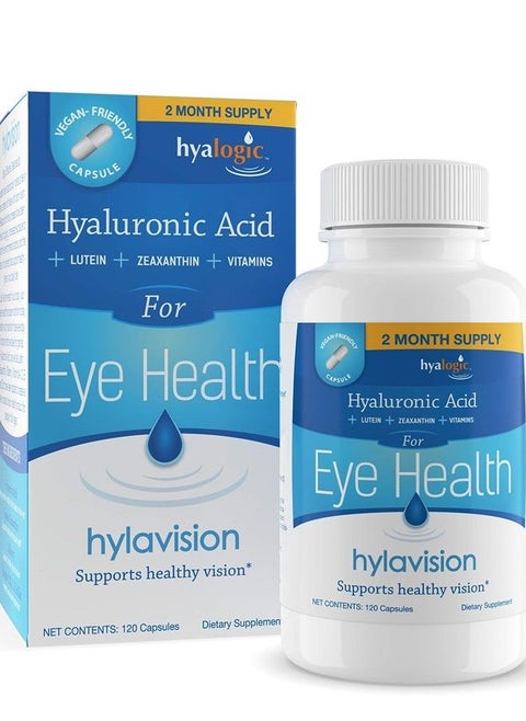 HylaVision Eye Health Supplements: Hyaluronic Acid, Lutein and Zeaxanthin Dietary Supplements for Vision Support (120 Capsules)— Vegan Formula by Hyalogic