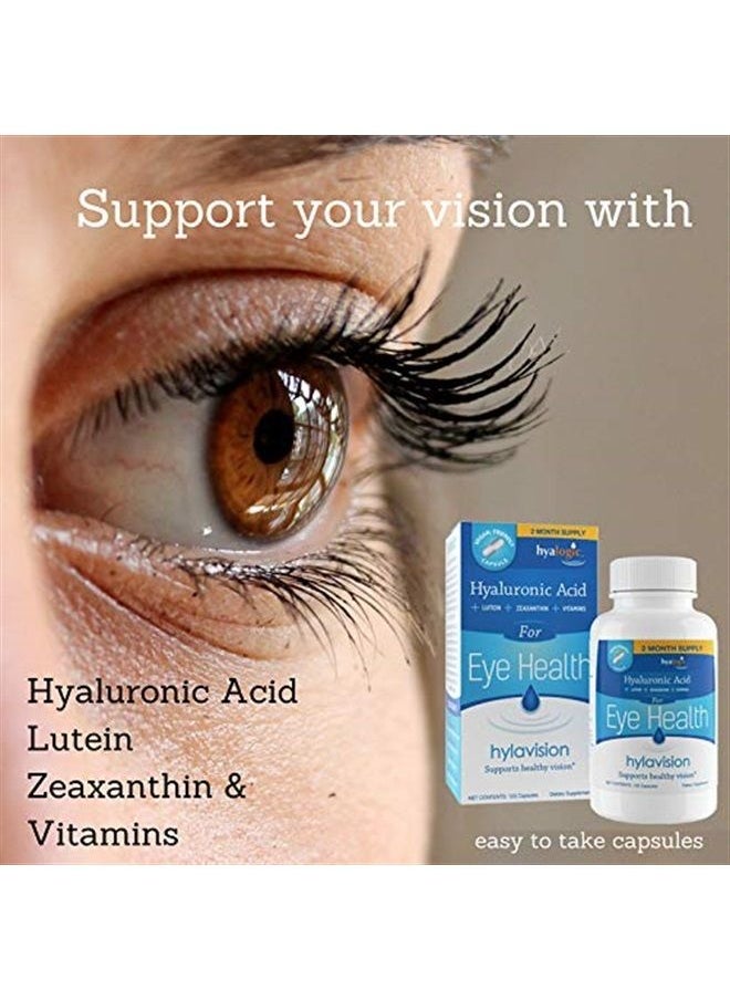 HylaVision Eye Health Supplements: Hyaluronic Acid, Lutein and Zeaxanthin Dietary Supplements for Vision Support (120 Capsules)— Vegan Formula by Hyalogic