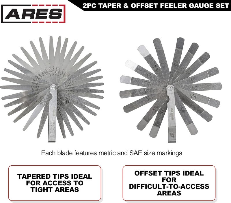 ARES 11042-طقم قياس الفجوات المدبب والمائل المكون من قطعتين يحتوي على 32 حجم مزدوج العلامات SAE وMetric - المائل يحتوي على 16 حجم مزدوج العلامات - قياس دقيق للفجوات الميكانيكية - Image 3