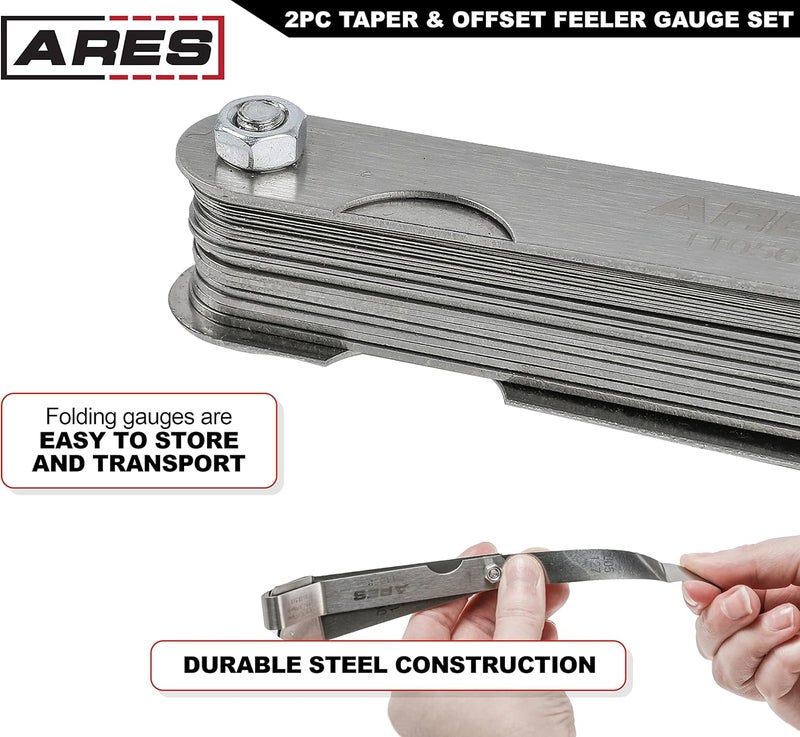 ARES 11042-طقم قياس الفجوات المدبب والمائل المكون من قطعتين يحتوي على 32 حجم مزدوج العلامات SAE وMetric - المائل يحتوي على 16 حجم مزدوج العلامات - قياس دقيق للفجوات الميكانيكية - Image 4
