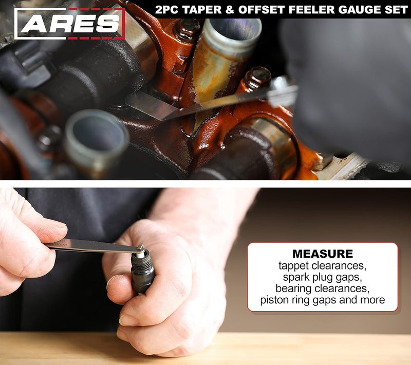ARES 11042-طقم قياس الفجوات المدبب والمائل المكون من قطعتين يحتوي على 32 حجم مزدوج العلامات SAE وMetric - المائل يحتوي على 16 حجم مزدوج العلامات - قياس دقيق للفجوات الميكانيكية - Image 5