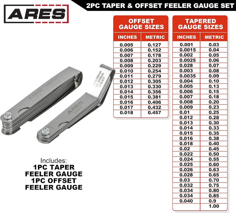 ARES 11042-طقم قياس الفجوات المدبب والمائل المكون من قطعتين يحتوي على 32 حجم مزدوج العلامات SAE وMetric - المائل يحتوي على 16 حجم مزدوج العلامات - قياس دقيق للفجوات الميكانيكية - Image 2