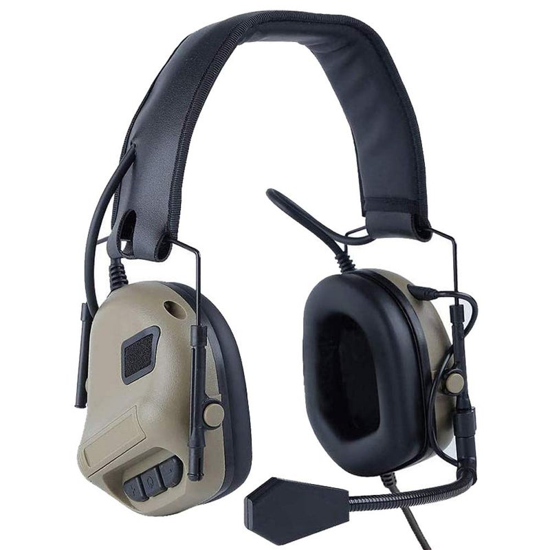 ATAIRSOFT Tactical Headset Wargame Hunting Headphone Without Noise Cancellation Function (Tan) - Image 1
