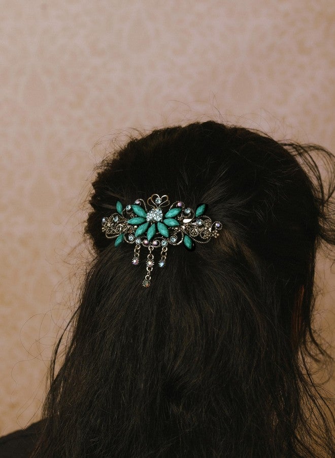 MINACHI Bohemian Retro Style Turquoise Tassel Flower Hair Clip, Half-tied Headdress, Hair Accessories for Women - Image 3