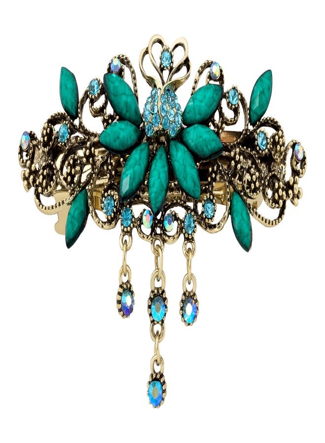 MINACHI Bohemian Retro Style Turquoise Tassel Flower Hair Clip, Half-tied Headdress, Hair Accessories for Women - Image 1