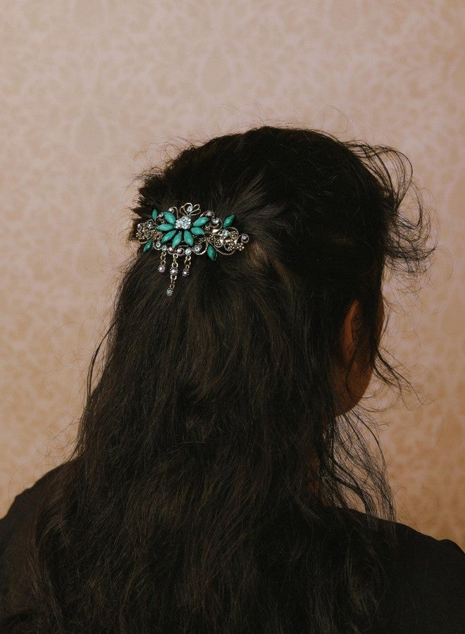 MINACHI Bohemian Retro Style Turquoise Tassel Flower Hair Clip, Half-tied Headdress, Hair Accessories for Women - Image 2