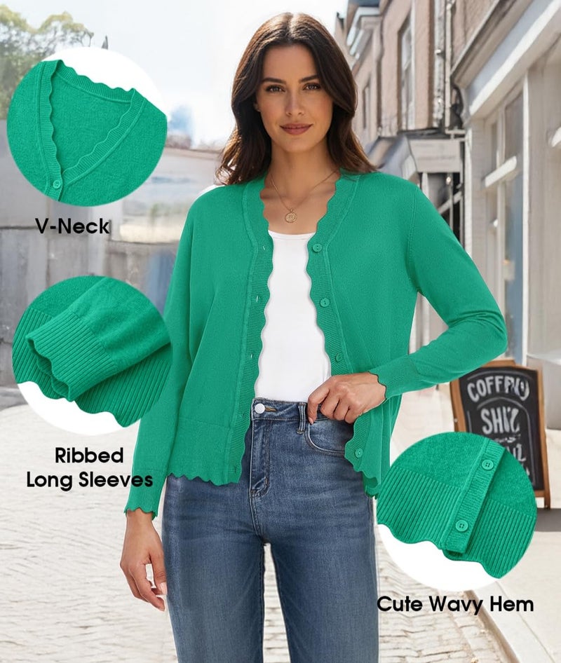 GRECERELLE Women's Long Sleeve Lightweight Cardigan Fall Knit Shrug Sweater, Turquoise Green, Large - Image 5