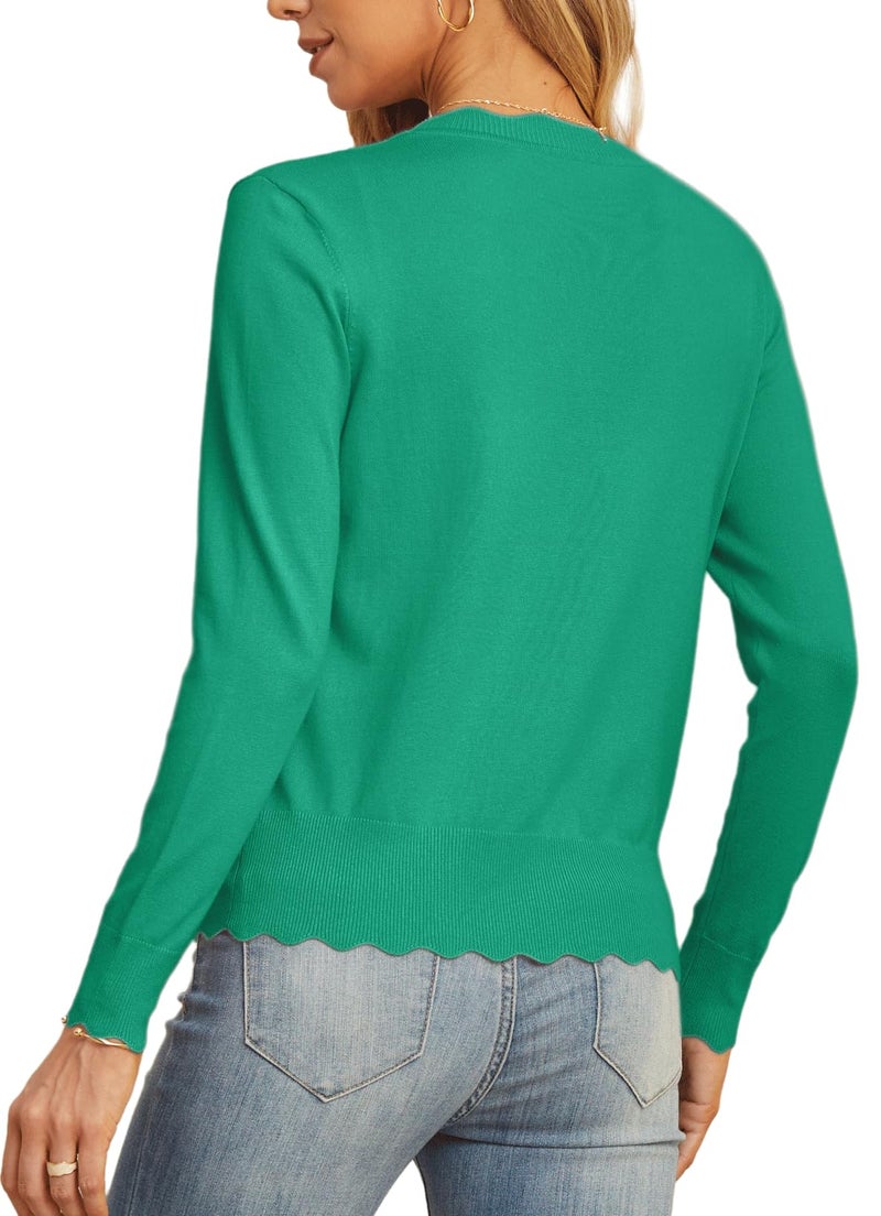 GRECERELLE Women's Long Sleeve Lightweight Cardigan Fall Knit Shrug Sweater, Turquoise Green, Large - Image 4