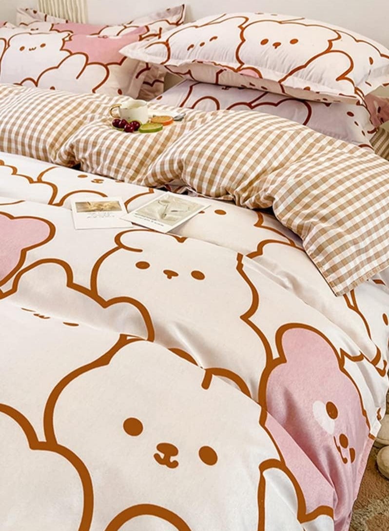 عام طقم أغطية ألحفة مكون من 4 قطع، طقم سرير من البوليستر الناعم، طقم لحاف كرتوني بدون قلب، طقم لحاف كرتوني مع غطاء لحاف واحد وشرشف واحد و2 غطاء وسادة - Image 2