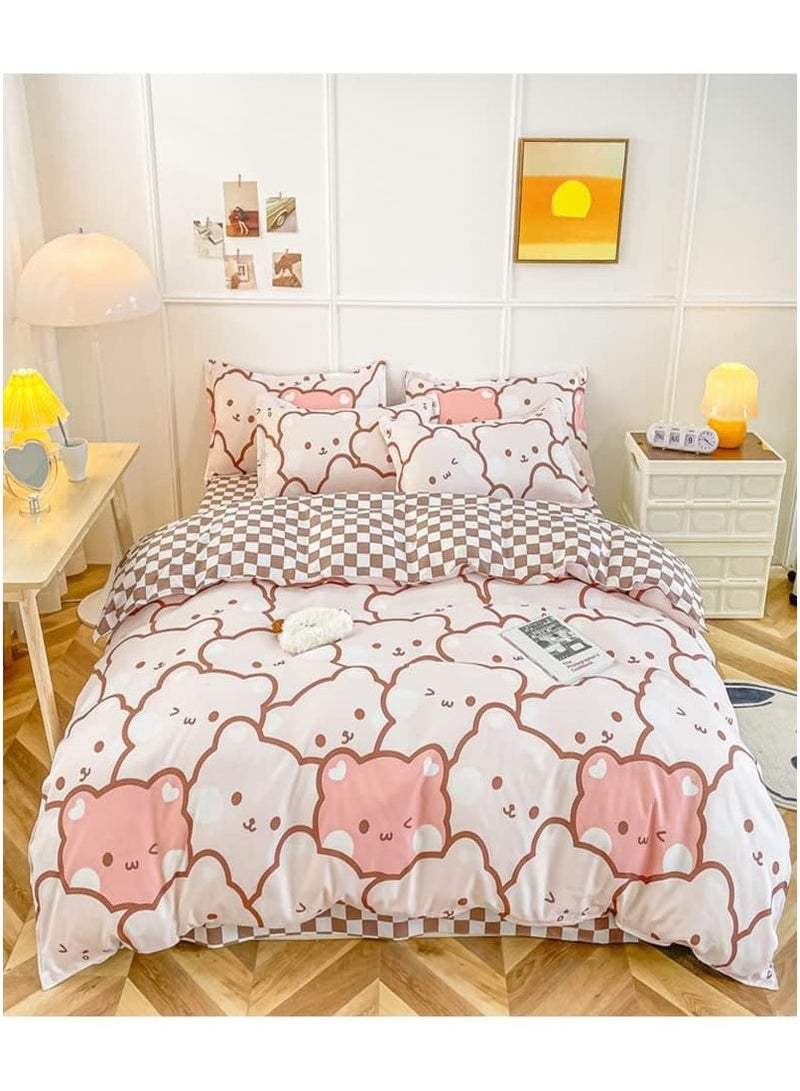 عام طقم أغطية ألحفة مكون من 4 قطع، طقم سرير من البوليستر الناعم، طقم لحاف كرتوني بدون قلب، طقم لحاف كرتوني مع غطاء لحاف واحد وشرشف واحد و2 غطاء وسادة - Image 1