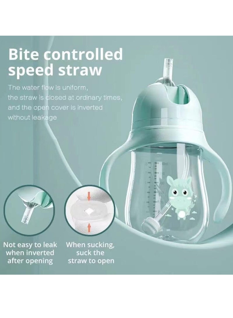 DIOTTI Baby bottles Drinking Cup,Sippy Cups for 6+ Months Baby, Baby Cup 300ml Weighted Straw& Easy-Grip Handles Multifunctional Drinking Milk Drinking Water Dual-use Bottle BPA Free (Green) - Image 2