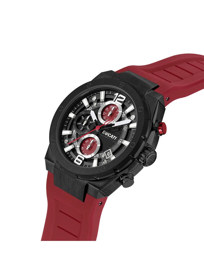 Ducati Men's Chronograph Watch with 43.5mm Case, Black Partial See-Through Dial, Red Accents, Silicone Strap, Water Resistant - Image 2
