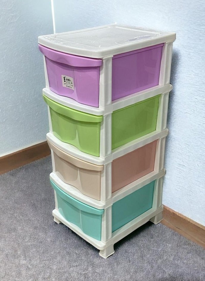 Plastic Storage Unit with 4 Wide Pastel Drawers – Perfect for Organizing Clothes, Kids’ Toys, and Personal Items - Image 1