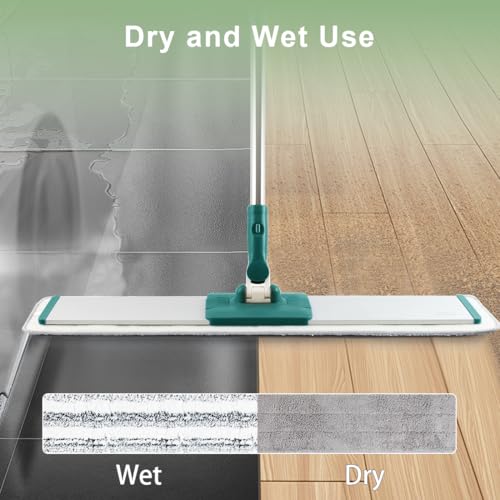 CQT Commercial Flat Microfiber Floor Mop Cleaning System 24" Inch Wet Dry and Dust Hardwood with 4 Washable Pads Cleaner for Laminate Tile Stainless Steel Handle and Extension (PT14 Green) - Image 4