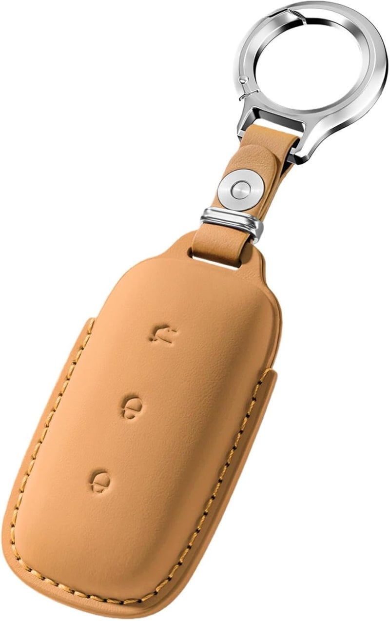 Genuine Leather Key Fob Cover: Nappa Leather, 360° Full Protection, Signal Friendly, Custom Fit for 3-Key Geely Galaxy Models (2022-2025) - Beige, for Car Owners Daily Use & Special Occasions - Image 1