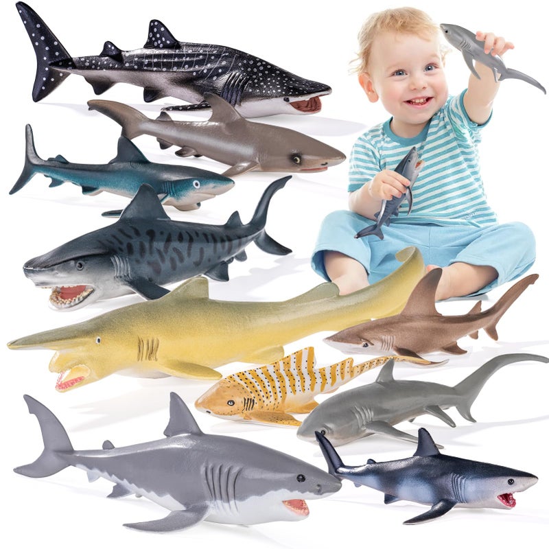 THINKBAY 10PCS 58 Shark Toys for Toddlers 35 57 Sea Ocean Animals Bath Toys for Kids Age 3 4 5 6 7 8 Shark Figurines Cake Toppers Birthday Party Favors Gifts for Kids Ages 3 4 5 6 7 8 - Image 3