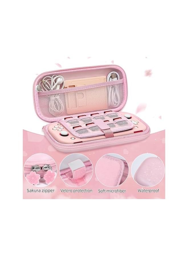 بروماس مجموعة ملحقات حقيبة حمل السفر باللون الوردي لجهاز Switch Lite، غطاء حماية صلب مع حامل، واقي شاشة زجاجي، أغطية قبضة الإبهام 9 في 1 - Image 3