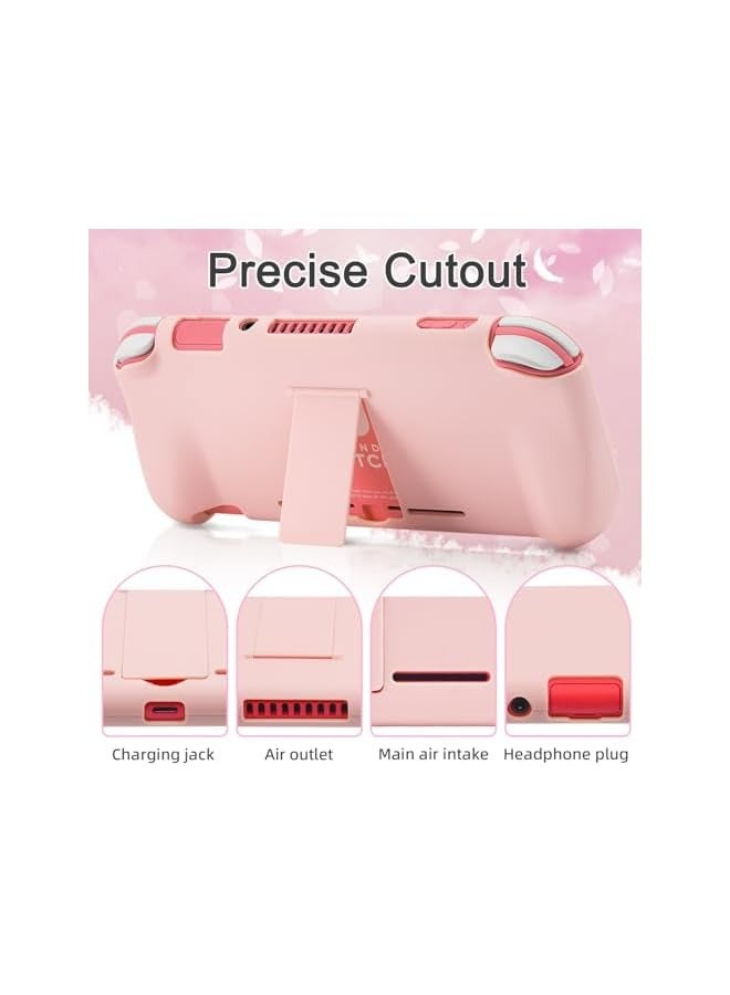 بروماس مجموعة ملحقات حقيبة حمل السفر باللون الوردي لجهاز Switch Lite، غطاء حماية صلب مع حامل، واقي شاشة زجاجي، أغطية قبضة الإبهام 9 في 1 - Image 4